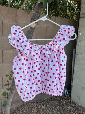 Dark pink / red Polka Dot Ruffle Top